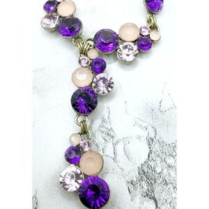 SHA Purple Rhinestone Y Necklace Lavender Pink Glass Drop Pendant